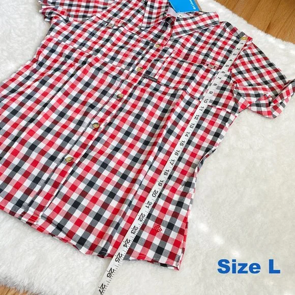 Columbia, Women's PFG Bonehead Short Sleeve Shirts, Red/Black Plaid, Size L / XL - Picture 9 of 12